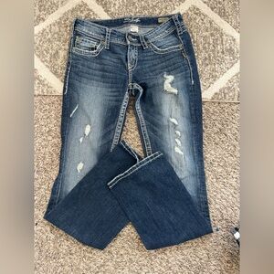 Silver Women’s Bootcut Jeans-Berkeley Surplus Medium/Light Wash White Stich